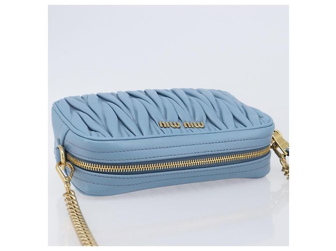 Borsa a tracolla Miu Miu Matelassé con catena in pelle 2way Blu chiaro Oro Auth BA15627V D'oro - vista 6