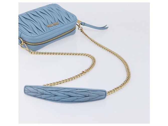 Borsa a tracolla Miu Miu Matelassé con catena in pelle 2way Blu chiaro Oro Auth BA15627V D'oro - vista 7