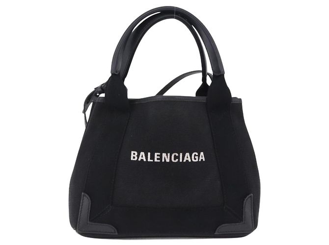 Borsa a mano BALENCIAGA Navy Cabas XS Canvas Black Silver 390346 Auth 201237A Nero Argento - vista 2