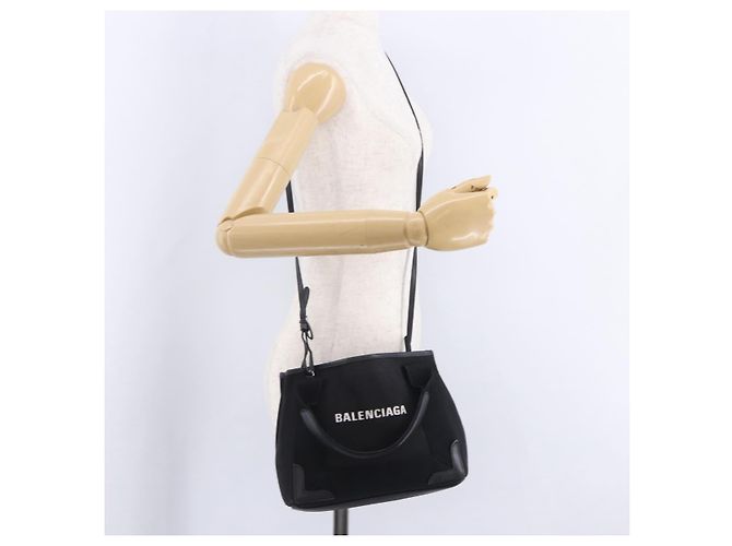 Borsa a mano BALENCIAGA Navy Cabas XS Canvas Black Silver 390346 Auth 201237A Nero Argento - vista 23