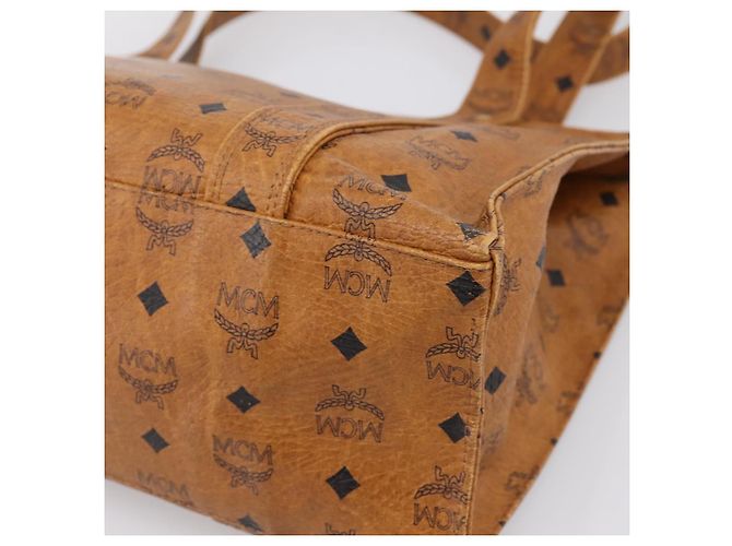 Borsa Tote MCM Vicetos PVC Pelle Marrone Tono Oro Auth 203356 - vista 12