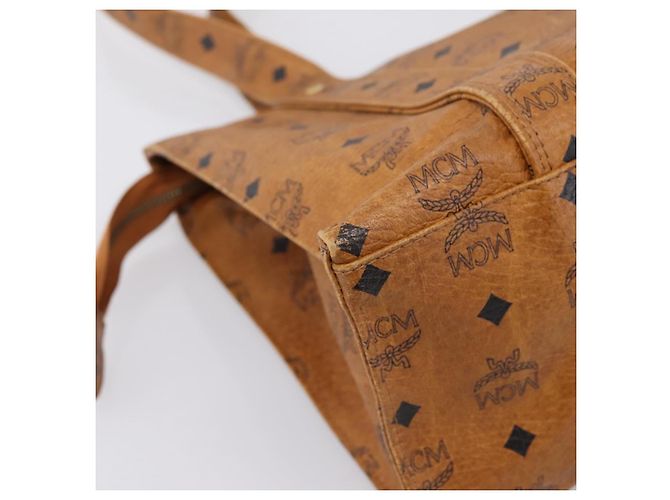 Borsa Tote MCM Vicetos PVC Pelle Marrone Tono Oro Auth 203356 - vista 13