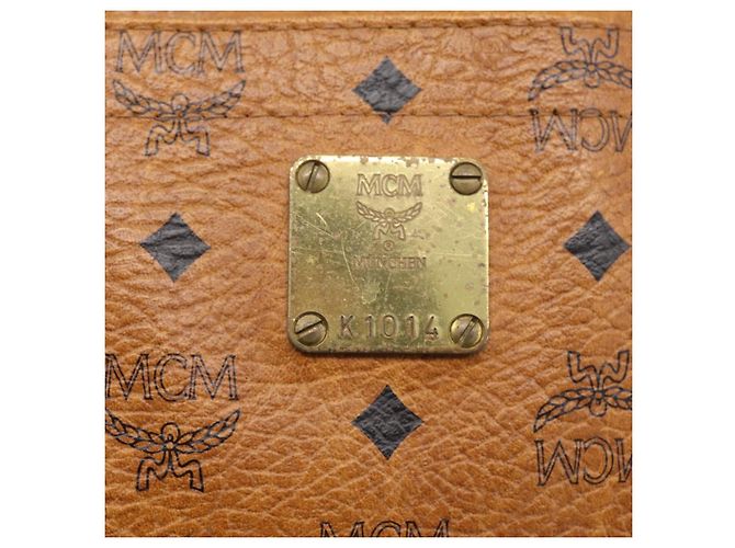 Borsa Tote MCM Vicetos PVC Pelle Marrone Tono Oro Auth 203356 - vista 15