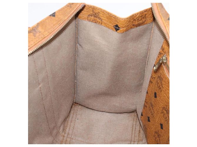 Borsa Tote MCM Vicetos PVC Pelle Marrone Tono Oro Auth 203356 - vista 18