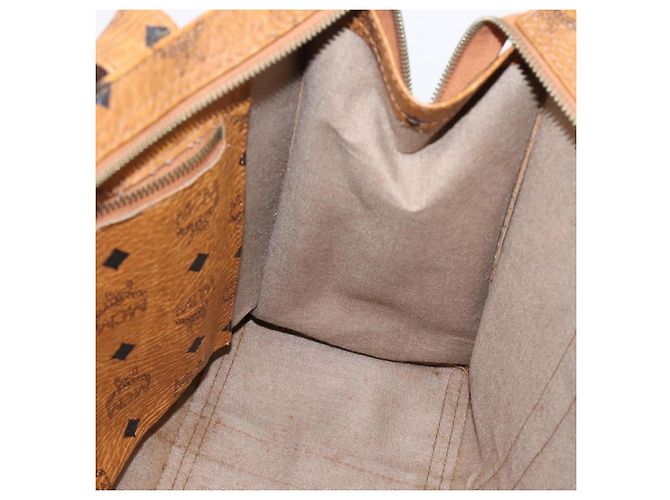 Borsa Tote MCM Vicetos PVC Pelle Marrone Tono Oro Auth 203356 - vista 19
