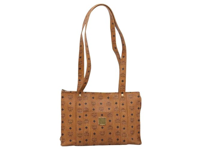 Borsa Tote MCM Vicetos PVC Pelle Marrone Tono Oro Auth 203356 - vista 2