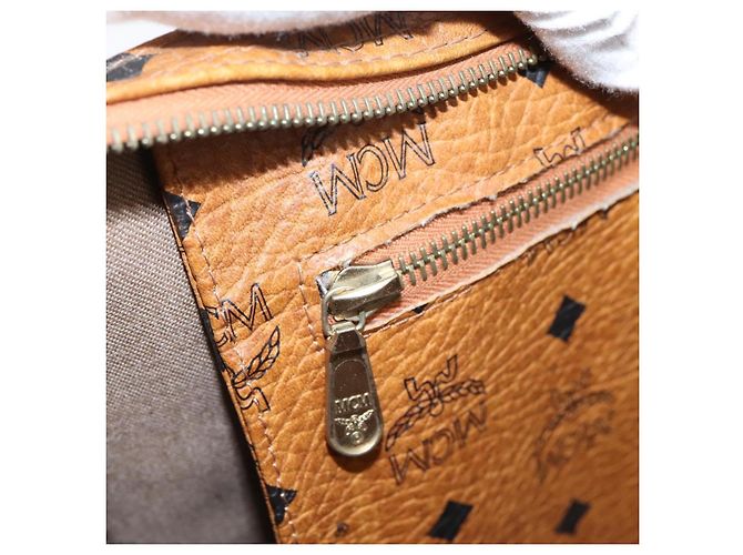 Borsa Tote MCM Vicetos PVC Pelle Marrone Tono Oro Auth 203356 - vista 20