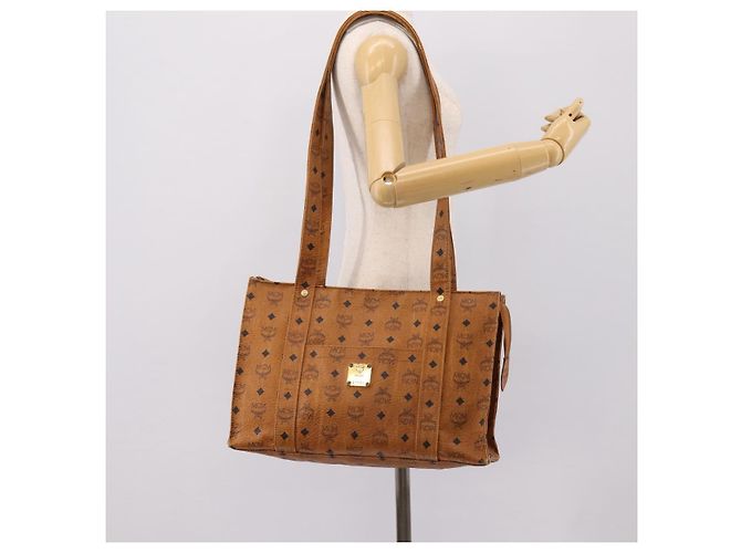 Borsa Tote MCM Vicetos PVC Pelle Marrone Tono Oro Auth 203356 - vista 22