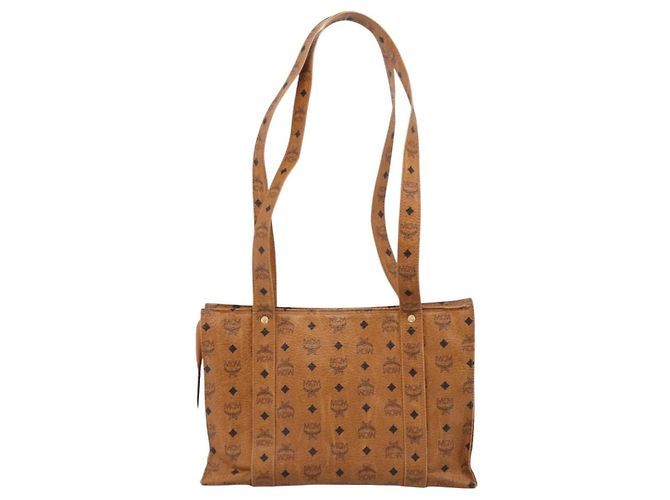 Borsa Tote MCM Vicetos PVC Pelle Marrone Tono Oro Auth 203356 - vista 3