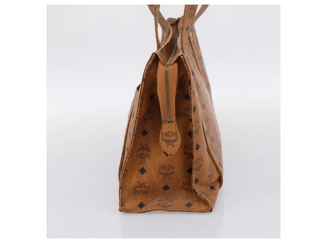 Borsa Tote MCM Vicetos PVC Pelle Marrone Tono Oro Auth 203356 - vista 5