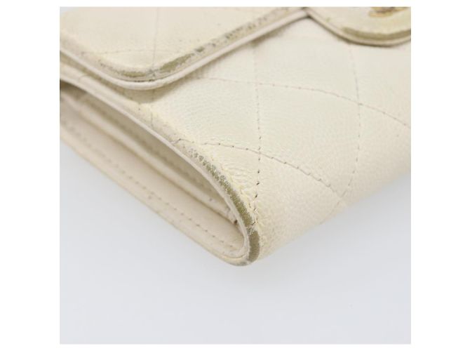Cartera larga CHANEL Matelasse Caviar Skin White Gold CC Auth 200700 Blanco Dorado - vista 10