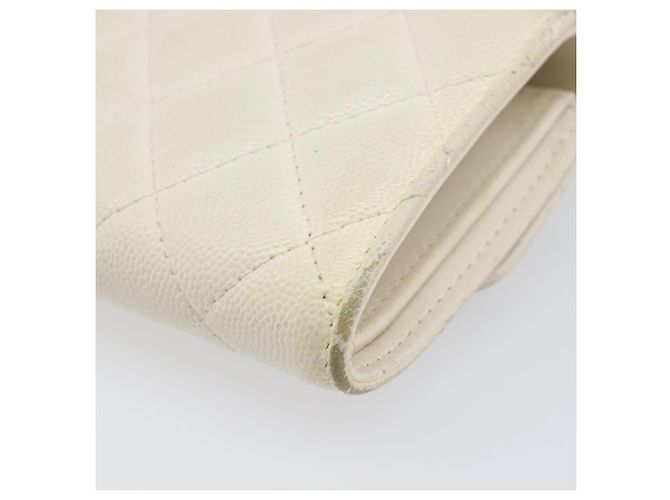 Cartera larga CHANEL Matelasse Caviar Skin White Gold CC Auth 200700 Blanco Dorado - vista 11