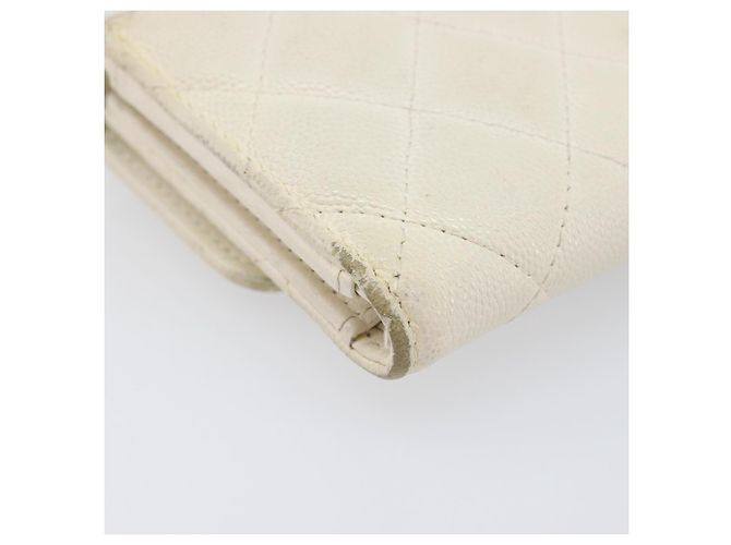 Cartera larga CHANEL Matelasse Caviar Skin White Gold CC Auth 200700 Blanco Dorado - vista 12