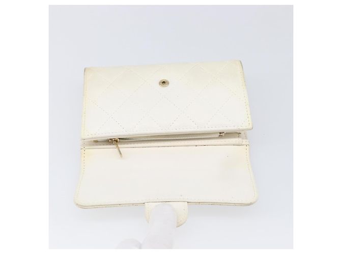 Cartera larga CHANEL Matelasse Caviar Skin White Gold CC Auth 200700 Blanco Dorado - vista 14