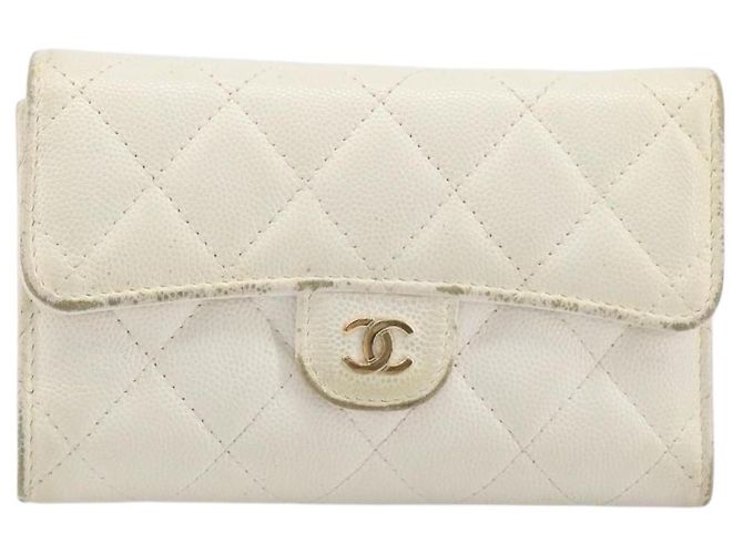 Cartera larga CHANEL Matelasse Caviar Skin White Gold CC Auth 200700 Blanco Dorado - vista 2