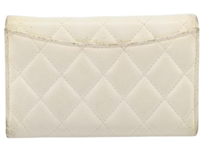 Cartera larga CHANEL Matelasse Caviar Skin White Gold CC Auth 200700 Blanco Dorado - vista 3