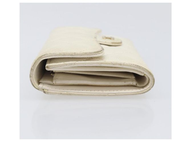 Cartera larga CHANEL Matelasse Caviar Skin White Gold CC Auth 200700 Blanco Dorado - vista 6