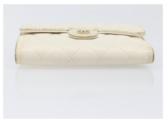 Cartera larga CHANEL Matelasse Caviar Skin White Gold CC Auth 200700 Blanco Dorado - vista 8