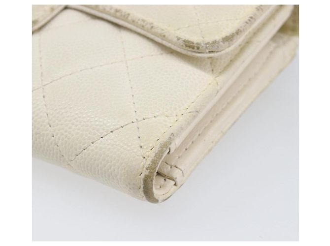 Cartera larga CHANEL Matelasse Caviar Skin White Gold CC Auth 200700 Blanco Dorado - vista 9