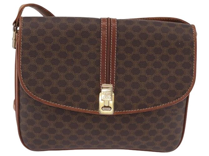 16 Céline Borsa a tracolla CELINE Macadam Canvas PVC Leather Brown Gold Auth 200927 Marrone D'oro - vista 2