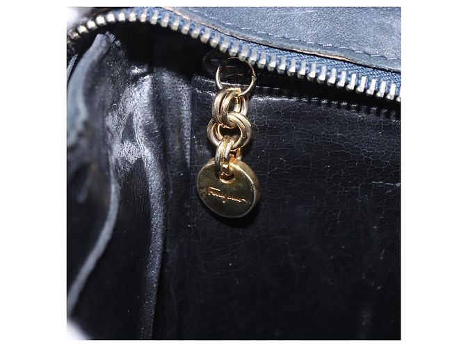 Borsa Salvatore Ferragamo Vala in camoscio 2way nera e oro autentica 202471 Nero D'oro - vista 22