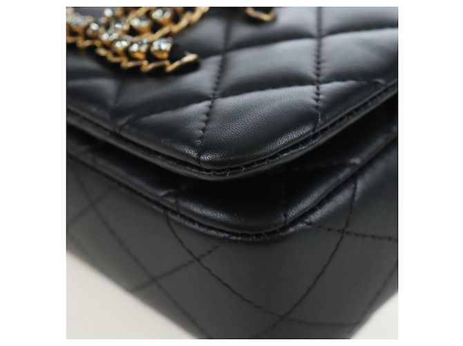 Borsa a tracolla CHANEL Matelasse con catena in pelle d'agnello nera e oro CC Auth 200775SM Nero D'oro - vista 12