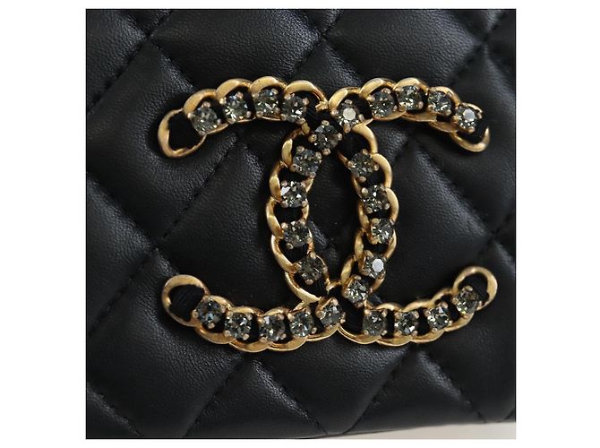 Borsa a tracolla CHANEL Matelasse con catena in pelle d'agnello nera e oro CC Auth 200775SM Nero D'oro - vista 15