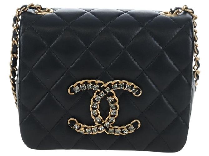 Borsa a tracolla CHANEL Matelasse con catena in pelle d'agnello nera e oro CC Auth 200775SM Nero D'oro - vista 2