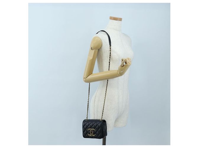 Borsa a tracolla CHANEL Matelasse con catena in pelle d'agnello nera e oro CC Auth 200775SM Nero D'oro - vista 26