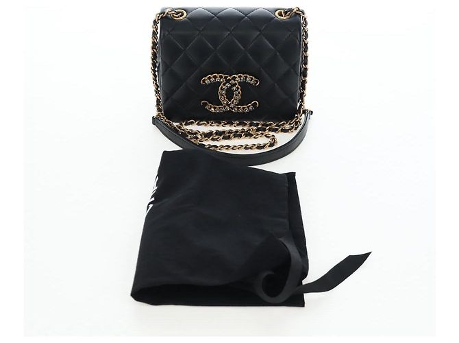 Borsa a tracolla CHANEL Matelasse con catena in pelle d'agnello nera e oro CC Auth 200775SM Nero D'oro - vista 27