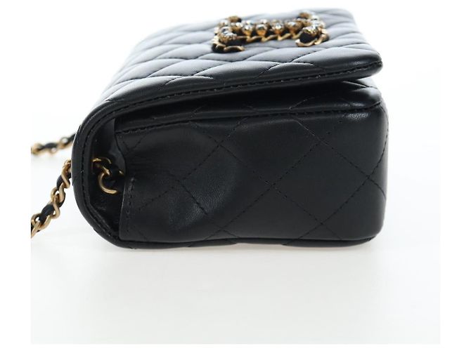 Borsa a tracolla CHANEL Matelasse con catena in pelle d'agnello nera e oro CC Auth 200775SM Nero D'oro - vista 4