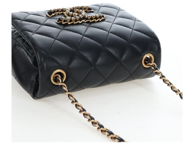 Borsa a tracolla CHANEL Matelasse con catena in pelle d'agnello nera e oro CC Auth 200775SM Nero D'oro - vista 6