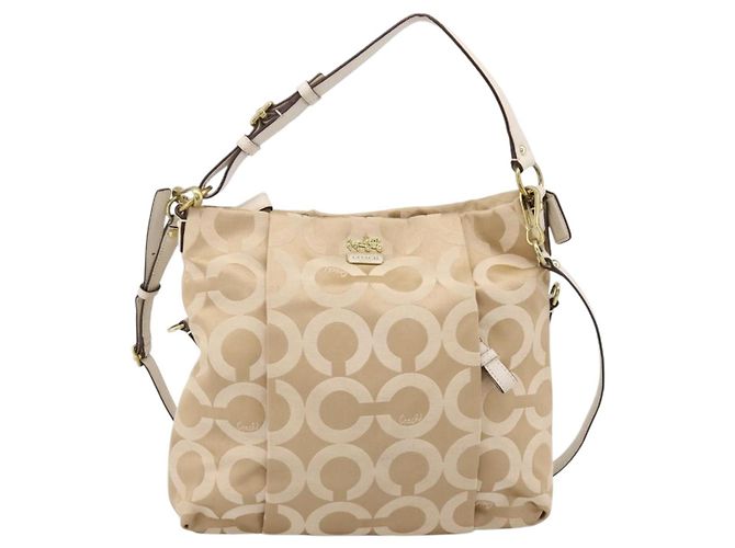 Borsa a Tracolla Coach Nylon 2way Beige Gold Auth 202750A D'oro - vista 2