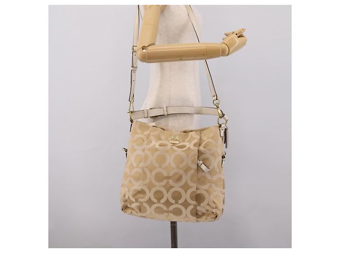 Borsa a Tracolla Coach Nylon 2way Beige Gold Auth 202750A D'oro - vista 28