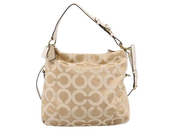 Borsa a Tracolla Coach Nylon 2way Beige Gold Auth 202750A D'oro - vista 3