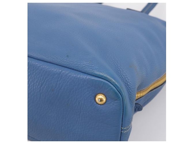 Borsa Tote PRADA in pelle Vittero Dino Blu Oro Auth 200767V D'oro - vista 10