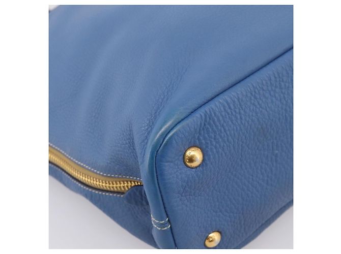 Borsa Tote PRADA in pelle Vittero Dino Blu Oro Auth 200767V D'oro - vista 11