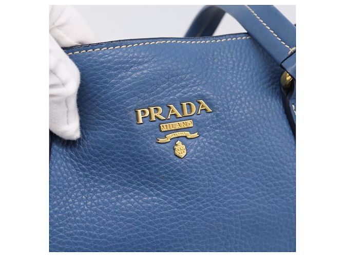 Borsa Tote PRADA in pelle Vittero Dino Blu Oro Auth 200767V D'oro - vista 14