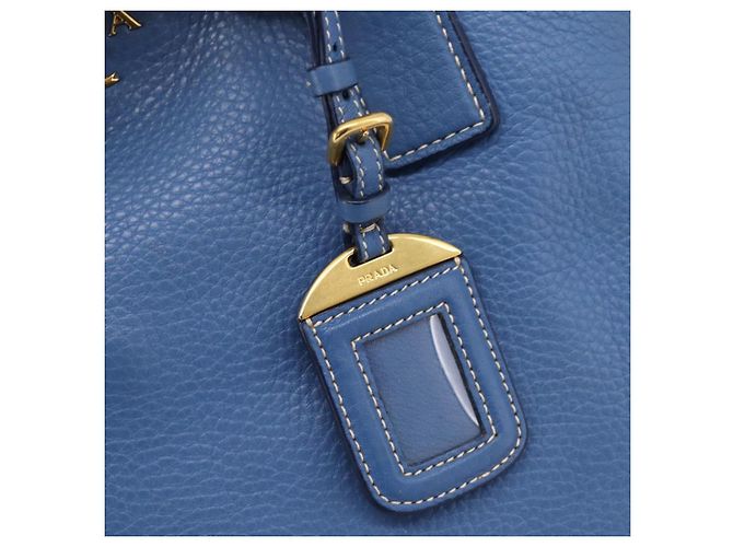 Borsa Tote PRADA in pelle Vittero Dino Blu Oro Auth 200767V D'oro - vista 15