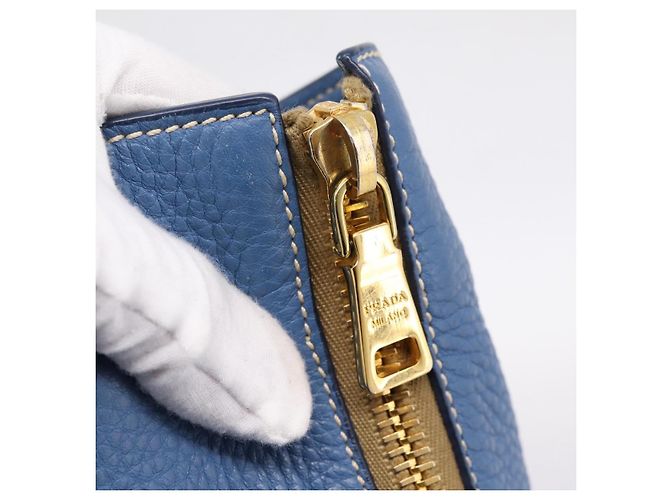 Borsa Tote PRADA in pelle Vittero Dino Blu Oro Auth 200767V D'oro - vista 16
