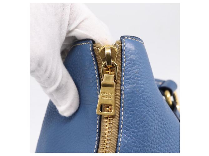 Borsa Tote PRADA in pelle Vittero Dino Blu Oro Auth 200767V D'oro - vista 17