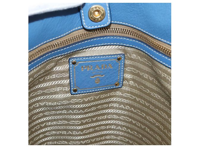 Borsa Tote PRADA in pelle Vittero Dino Blu Oro Auth 200767V D'oro - vista 18