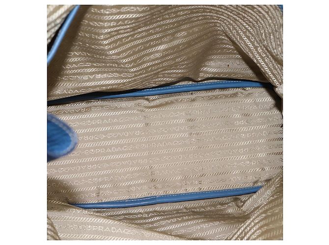 Borsa Tote PRADA in pelle Vittero Dino Blu Oro Auth 200767V D'oro - vista 19