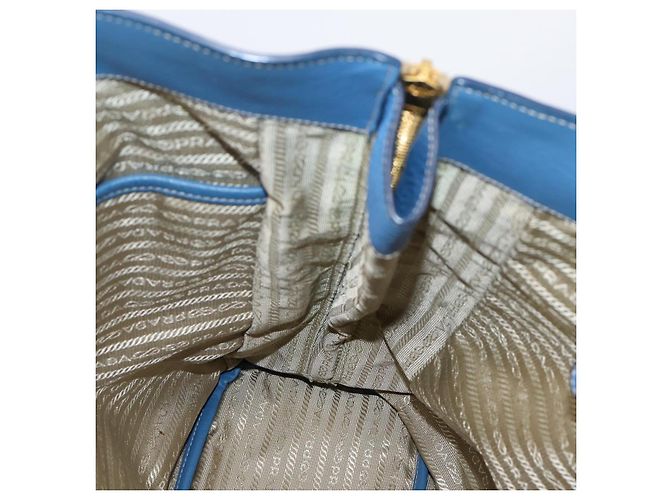 Borsa Tote PRADA in pelle Vittero Dino Blu Oro Auth 200767V D'oro - vista 20