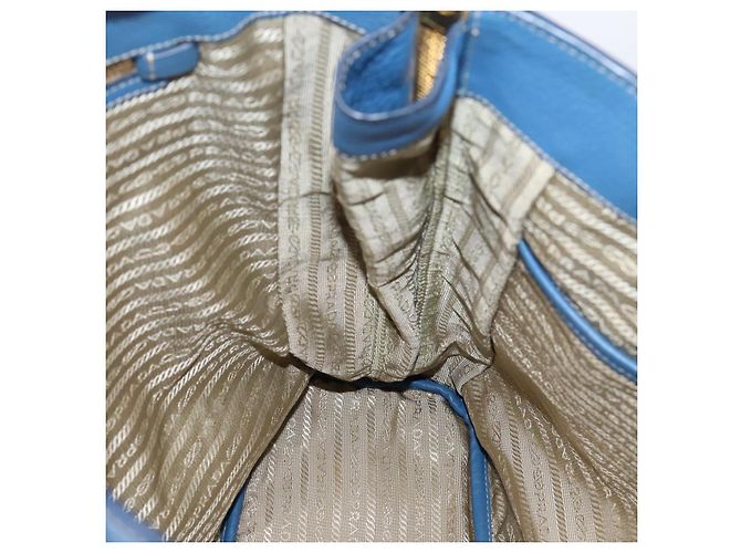 Borsa Tote PRADA in pelle Vittero Dino Blu Oro Auth 200767V D'oro - vista 21