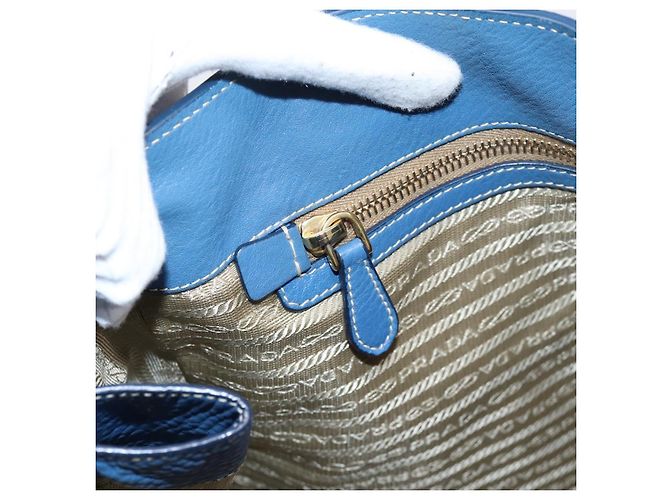 Borsa Tote PRADA in pelle Vittero Dino Blu Oro Auth 200767V D'oro - vista 22