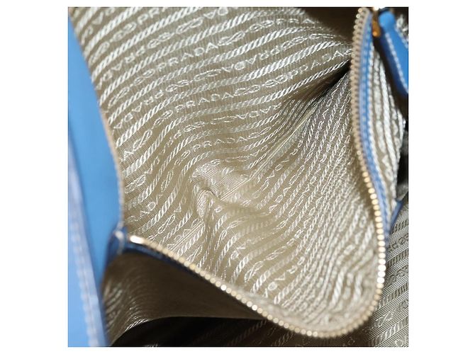 Borsa Tote PRADA in pelle Vittero Dino Blu Oro Auth 200767V D'oro - vista 23