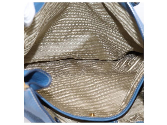Borsa Tote PRADA in pelle Vittero Dino Blu Oro Auth 200767V D'oro - vista 25