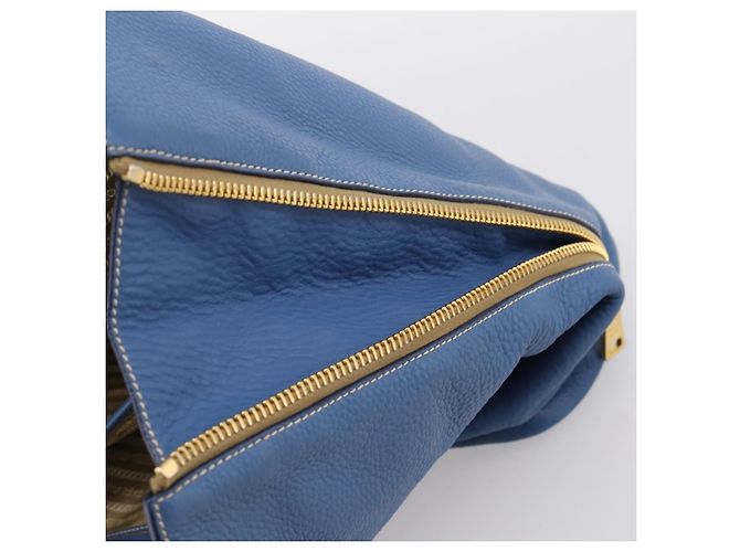 Borsa Tote PRADA in pelle Vittero Dino Blu Oro Auth 200767V D'oro - vista 26