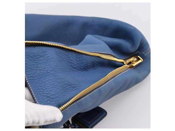 Borsa Tote PRADA in pelle Vittero Dino Blu Oro Auth 200767V D'oro - vista 27